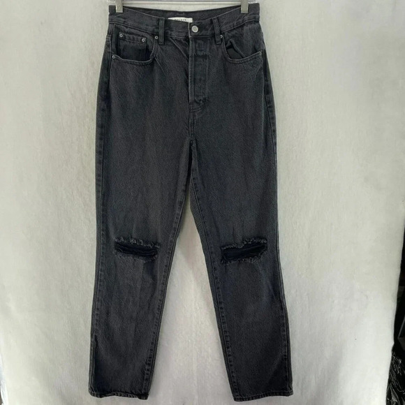 Pacsun Dad Jeans Joan Womens 27 Black Denim Pockets Straight Leg Distressed - Picture 1 of 10